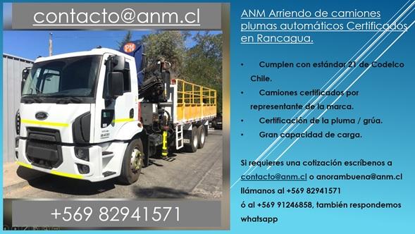Fotografía 1 de Arriendo camion pluma automatico en Rancagua, Cumple con estandar 21 de Codelco Chile
