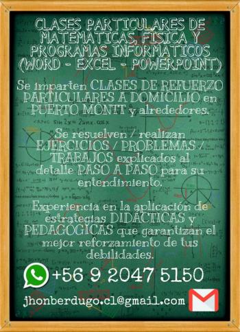 CLASES PARTICULARES DE MATEMÃTICAS, FÍSICA Y PROGRAMAS INFORMÃTICOS (WORD - EXCEL - POWERPOINT)