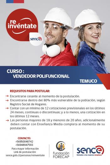 Curso Gratuito con inserción laboral. Araucanía